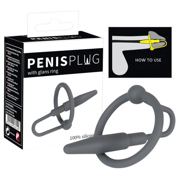 Plug per pene - Anello in silicone con cono uretrale (grigio)