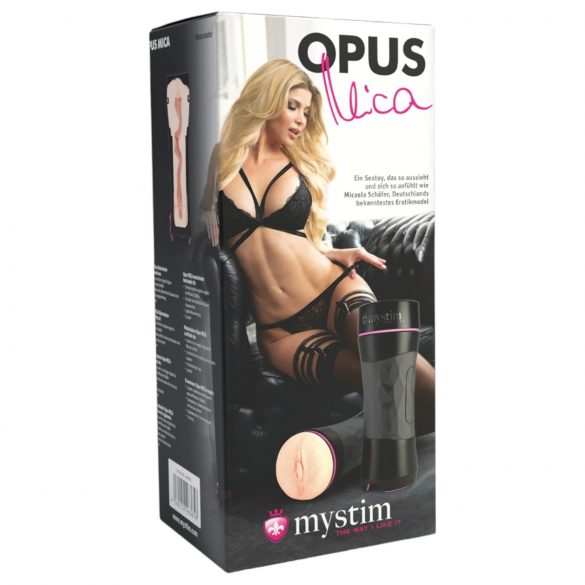 mystim OPUS Mica - Masturbatore realistico in pelle naturale-nera