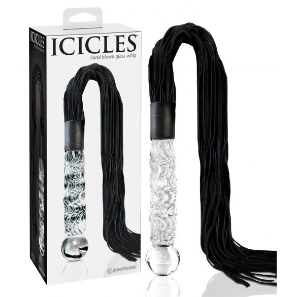 Icicles No. 38 - frusta in pelle con dildo in vetro (trasparente-nero)