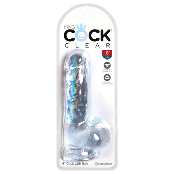 King Cock Clear 6 - dildo piccolo con testicoli e base a ventosa (15 cm)