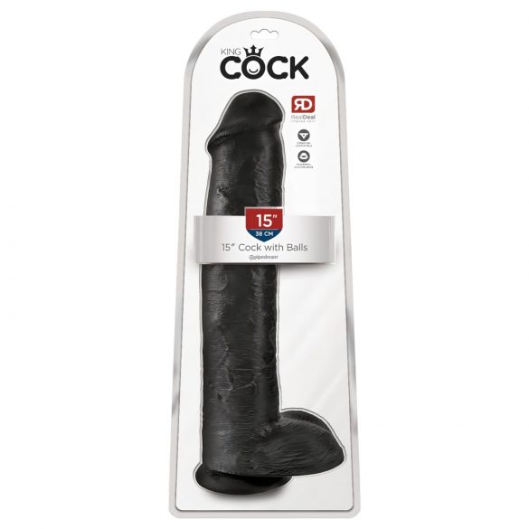 King Cock 15 - Dildo ventosa con testicoli (38 cm) - Nero