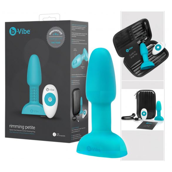 b-Vibe Rimming - Vibratore Anale Rotante con Perle (Turchese)