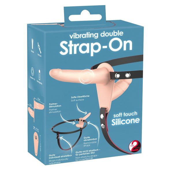 You2Toys - Strap-On vibratore doppio ricaricabile e regolabile (naturale)