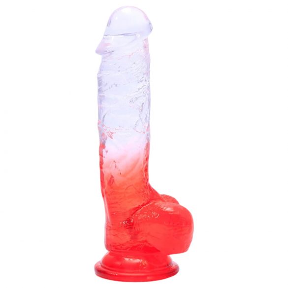 Sunfo - Dildo con ventosa e testicoli - 21cm (trasparente-rosso)