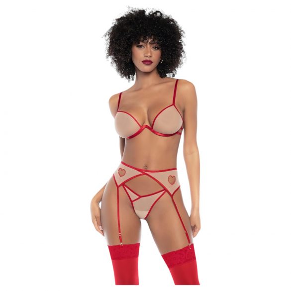 Mapalé - Set Reggiseno a 3 Pezzi con Aperture (Rosso-Naturale)