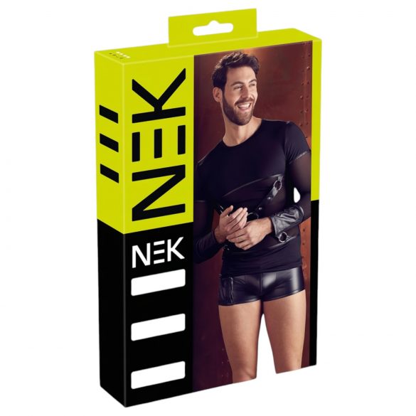 NEK - Maglia nera a maniche lunghe con spalline incrociate per uomo - M