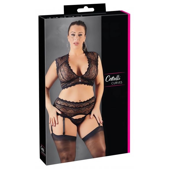 Cottelli Taglie Forti - completo intimo in pizzo con strass (nero)