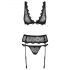 Obsessive Emperita - Set di lingerie ricamata, elegante e seducente (nero)