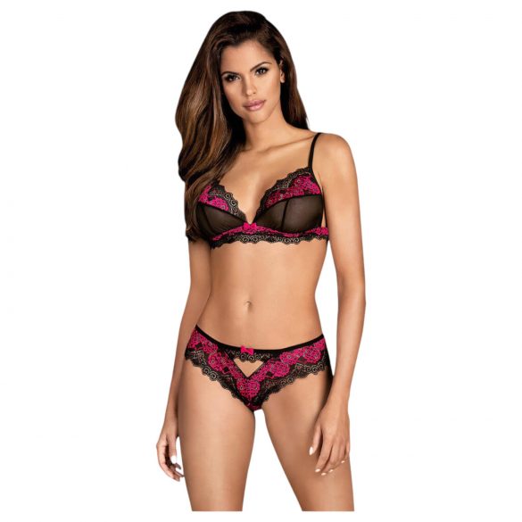 Obsessive Tulia - completo intimo in pizzo (nero-rosa)