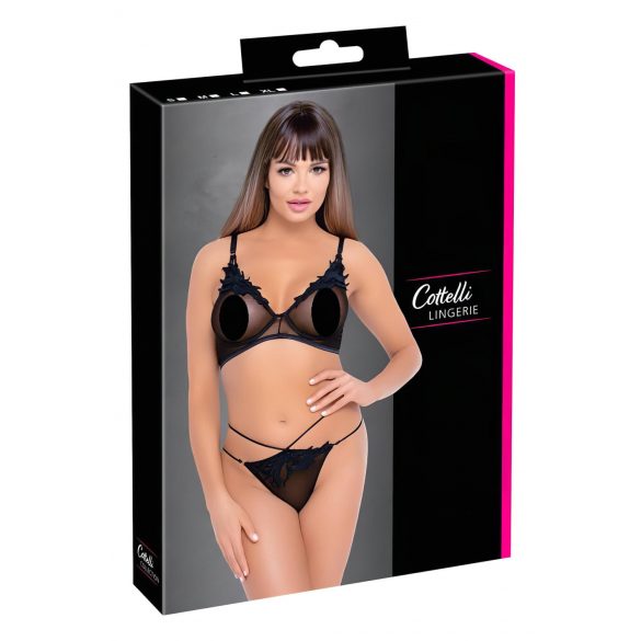 Cottelli - set di reggiseno trasparente con inserti in pizzo (nero) - M