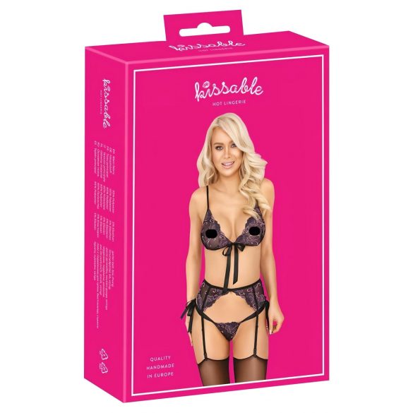 Baciabili - completo reggiseno ricamato rosa-lilla (nero)