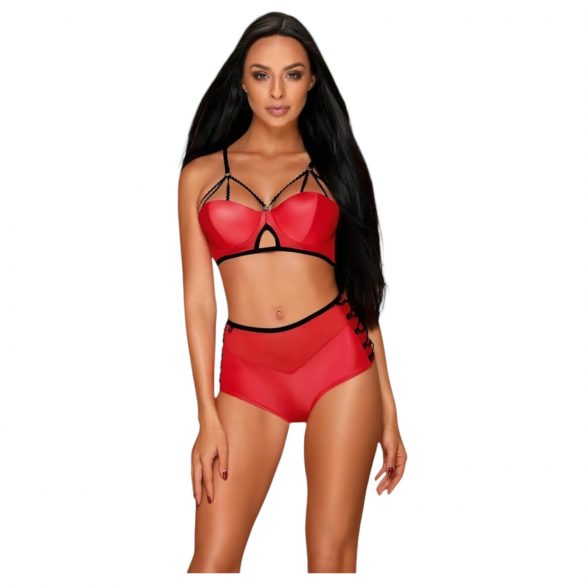 Obsessive Leatheria - Set reggiseno effetto pelle (rosso) - S/M