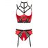 Abierta Fina - set reggiseno con anelli e cinturini (rosso-nero) - 80C/M