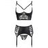 Abierta Fina - Set di lingerie scintillante con pizzi e cinturini (nero) - 80B/M