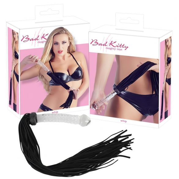 Bad Kitty - Frusta in pelle con dildo di vetro (trasparente-nero)