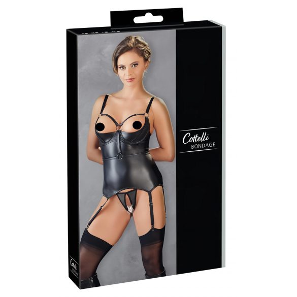 Cottelli Bondage - Top lucido con reggiseno e polsiere (nero) - XL