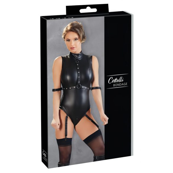 Cottelli Bondage - Body lucido senza maniche con polsini (nero) - XL