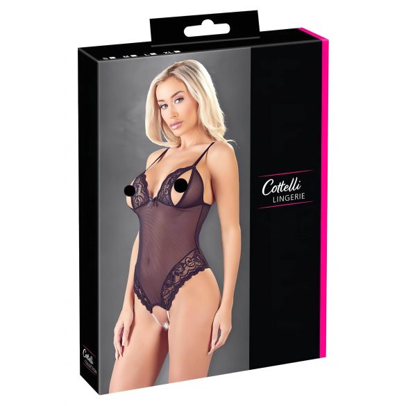 Cottelli - Body aperto nero con pizzo e perline - M