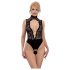 Abierta Fina - Body aperto in pizzo con strass (nero)