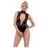 Abierta Fina - Body aperto in pizzo con strass (nero)