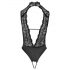 Abierta Fina - Body aperto in pizzo con strass (nero) - M