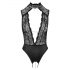 Abierta Fina - Body aperto in pizzo con strass (nero) - M