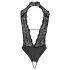 Abierta Fina - Body aperto in pizzo con strass (nero) - M