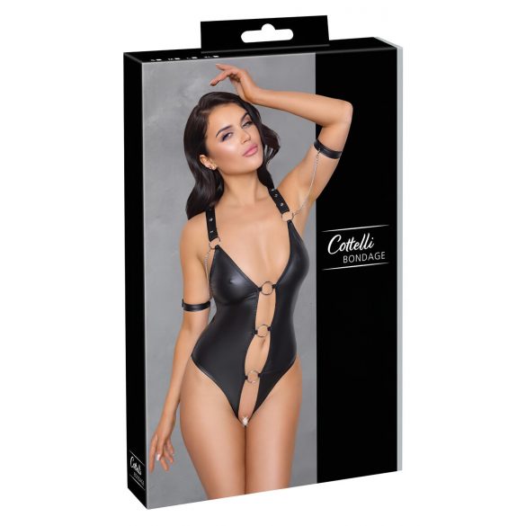 Cottelli Bondage - body aperto lucido con anelli (nero) - XL