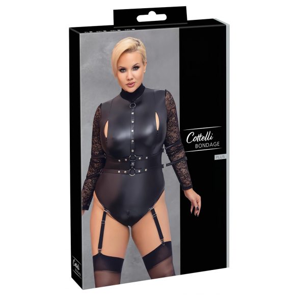 Cottelli Bondage Taglie Forti - body con maniche in pizzo (nero) - 3XL