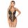 Abierta Fina - Body aperto in pizzo con strass (nero-oro) - M