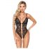 Abierta Fina - Body aperto in pizzo con strass (nero-oro) - M