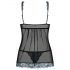 Obsessive Amanta - Babydoll ricamato con perizoma (nero-turchese) - L/XL