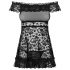 Obsessive Flores - babydoll con volant e fiori con perizoma (nero) - L/XL