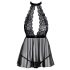 Kissable - Babydoll in pizzo con collo allacciato (nero)