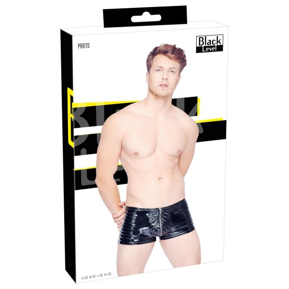 Black Level - Shorts uomo con cerniera e dettagli a coste (nero) - M