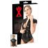 LATEX - Top nero donna a maniche corte con zip - S