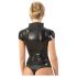 LATEX - Top nero donna a maniche corte con zip - S