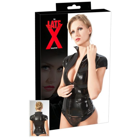 LATEX - Top nero donna a maniche corte con zip - M