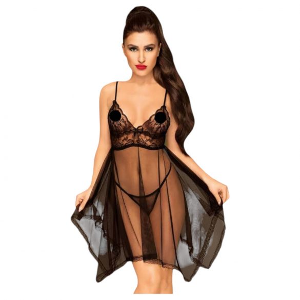 Penthouse Naughty Doll - abito in pizzo e perizoma (nero) - M/L