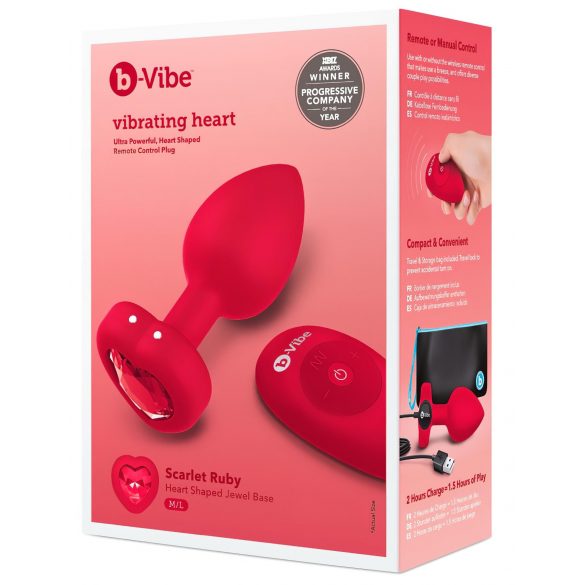 b-vibe heart - vibratore anale rosso, ricaricabile e telecomandato