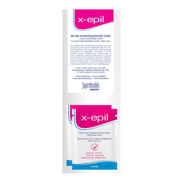 X-Epil - Strisce depilatorie (20 pz), con salviettine oleose (2 pz)