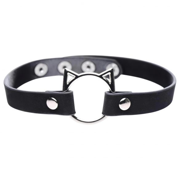 Master Series Kinky Kitty - Collare con testa di gatto e anello (nero)