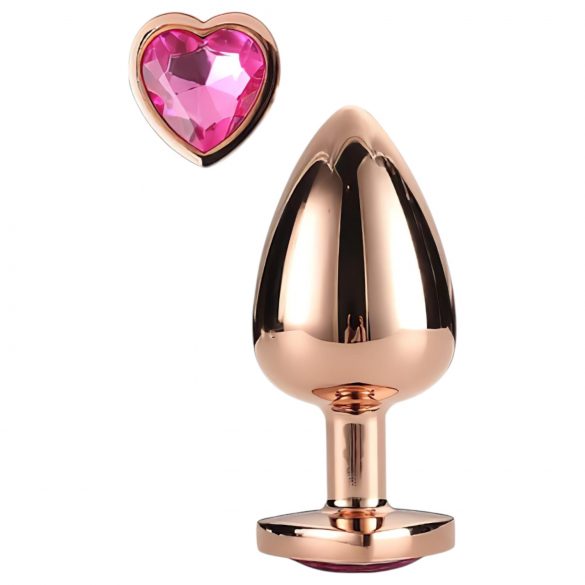 Gleaming Love - Plug anale in alluminio con gemma a cuore (oro rosa)