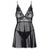 Obsessive Idillia - Leggera babydoll in pizzo con perizoma (nero)