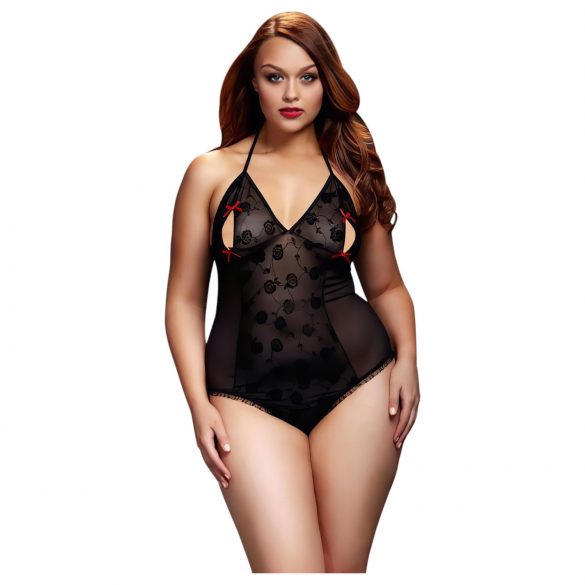 CORPETTO Baci Plus Size - trasparente con collo allacciato - nero (XL-XXL)