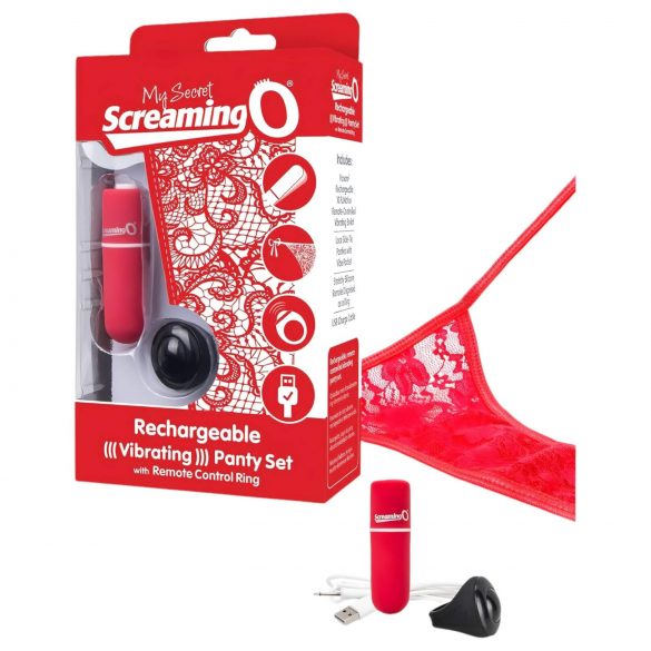 Screaming O Panty Set - Perizoma vibrante rosso (S-L)