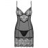 Obsessive Alluria - Babydoll in pizzo con perizoma (nero)