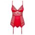 Obsessive Lovica - Top in pizzo con reggicalze e perizoma (rosso) - L/XL