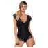 Obsessive Moketta - body nero a righe con pizzo e volant - L/XL