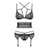 Obsessive Frivolla - set intimo piccante in pizzo - 4 pezzi (nero)